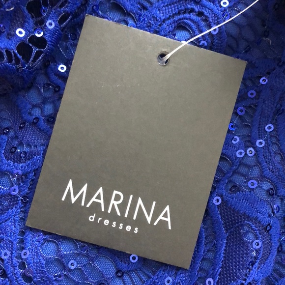 MARINA Cobalt Blue Long Sleeve Lace Scoop Back - Picture 6 of 9